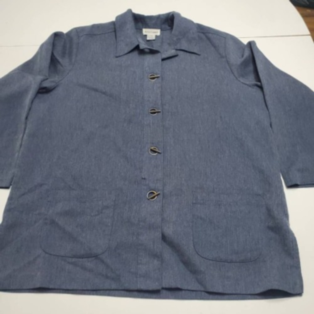 Alfred Dunner Womens Jacket Blue Toggle Grommets Pockets Collared Plus 18W